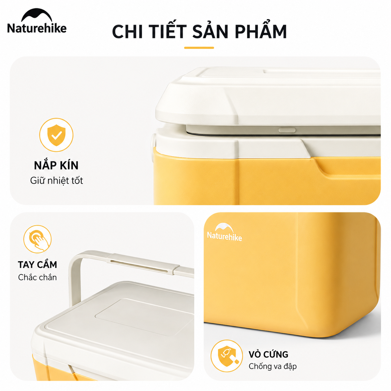 Thùng Đá Mini Naturehike Glamping Ice Cooler CNK2450CF012 18L – Giữ Lạnh 48H, Nhựa PP/PE Cao Cấp