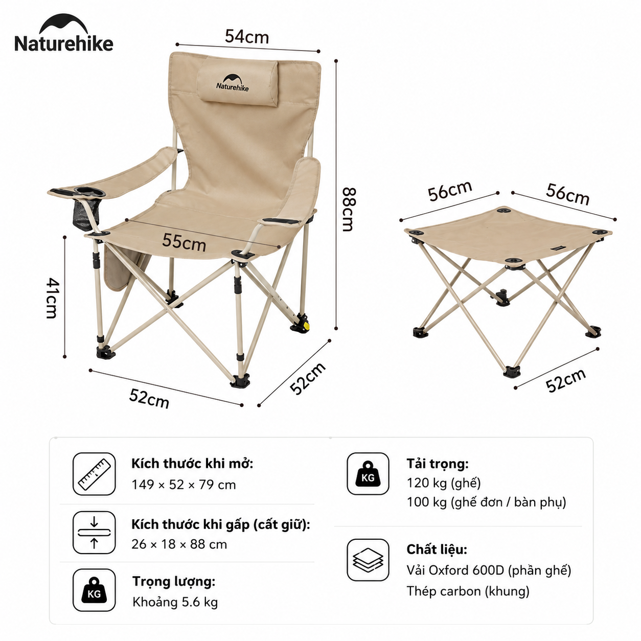 Ghế Xếp Dã Ngoại 2in1 Naturehike CNK2350JJ011 – Ghế Camping Đa Năng, Có Gác Chân, Gấp Gọn Tiện Lợi