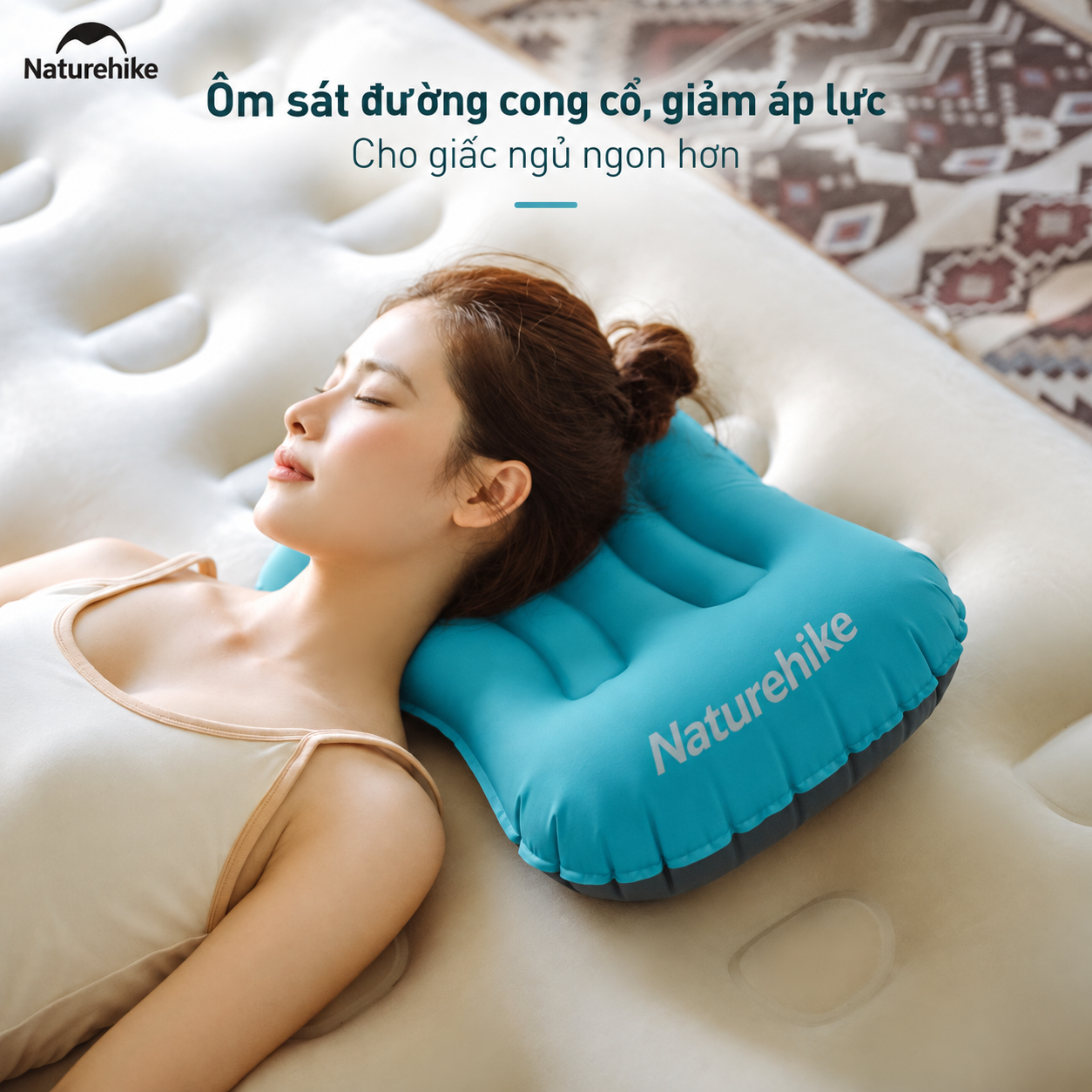 Gối Hơi Du Lịch Naturehike – Gối Thổi Hơi Siêu Nhẹ, Kê Cổ/Tựa Lưng, Gấp Gọn 85g NH17T013-Z