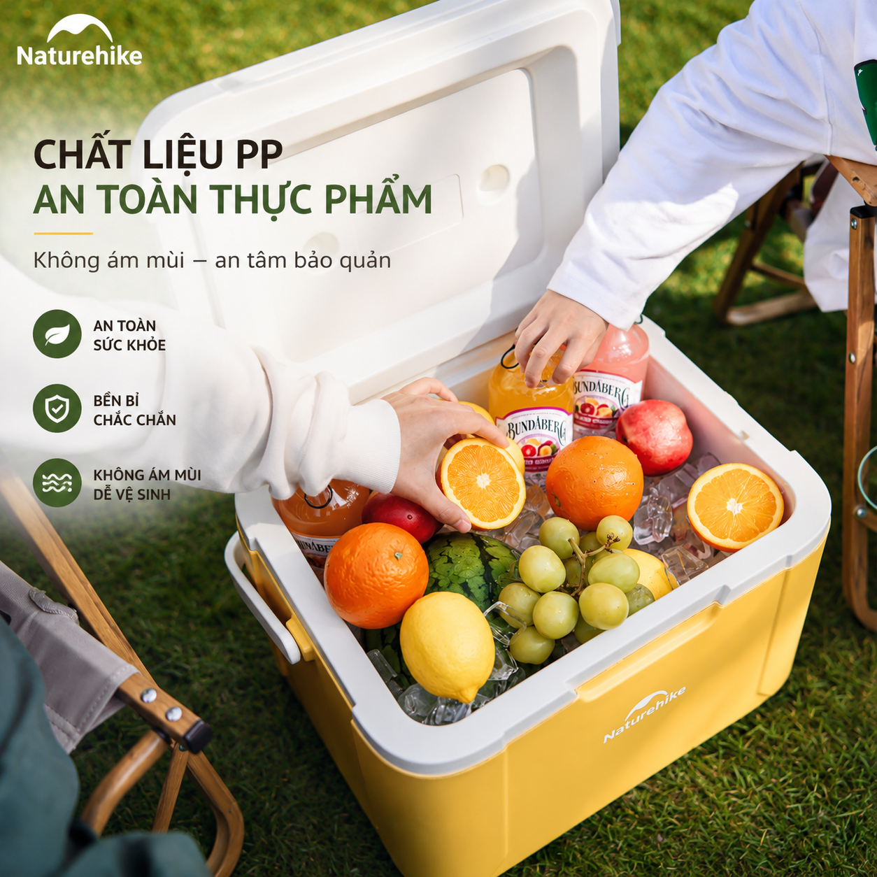 Thùng Đá Mini Naturehike Glamping Ice Cooler CNK2450CF012 18L – Giữ Lạnh 48H, Nhựa PP/PE Cao Cấp