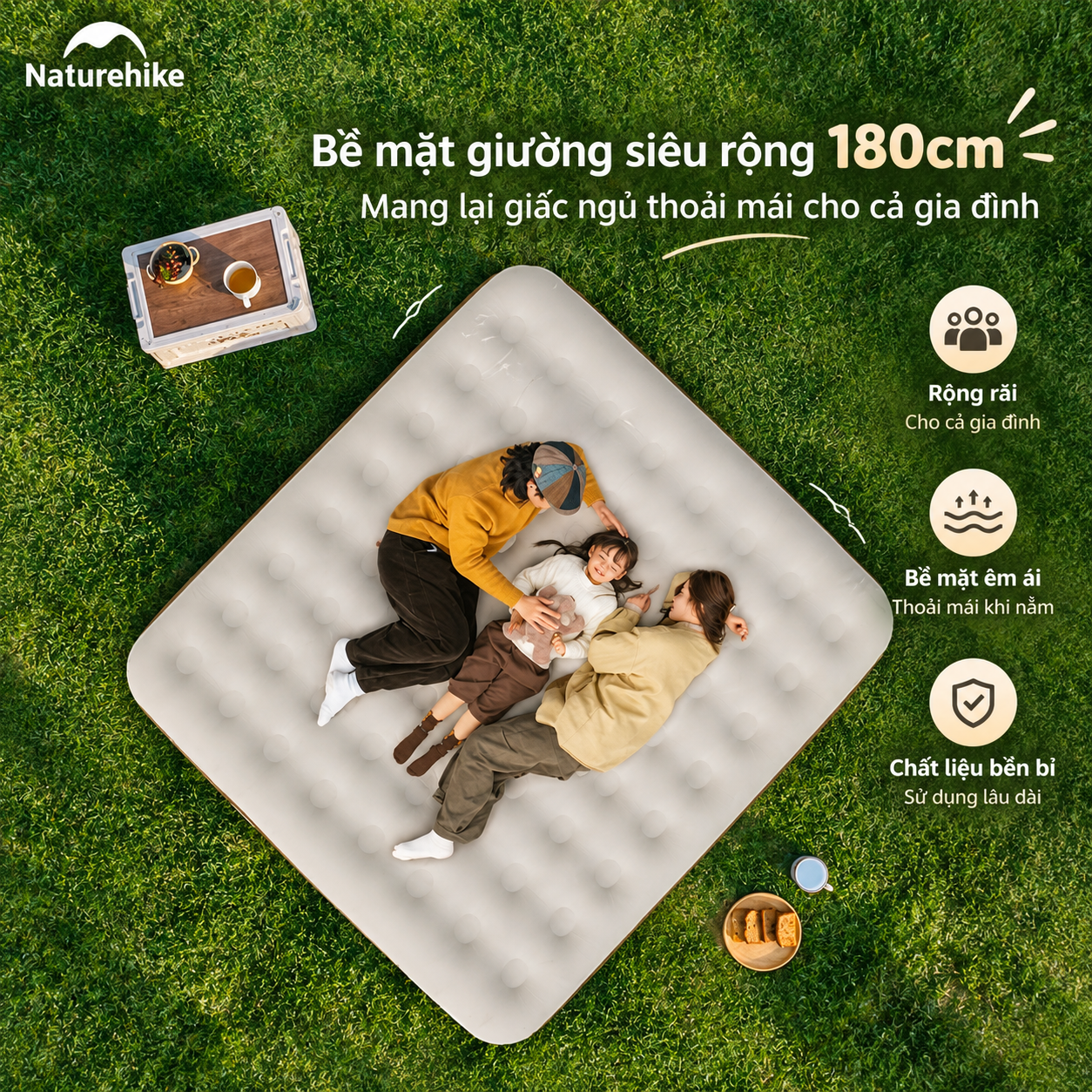 Đệm Hơi Naturehike Tích Hợp Bơm Điện – Nệm Hơi Camping, Giường Hơi Gấp Gọn CNK2550WS013