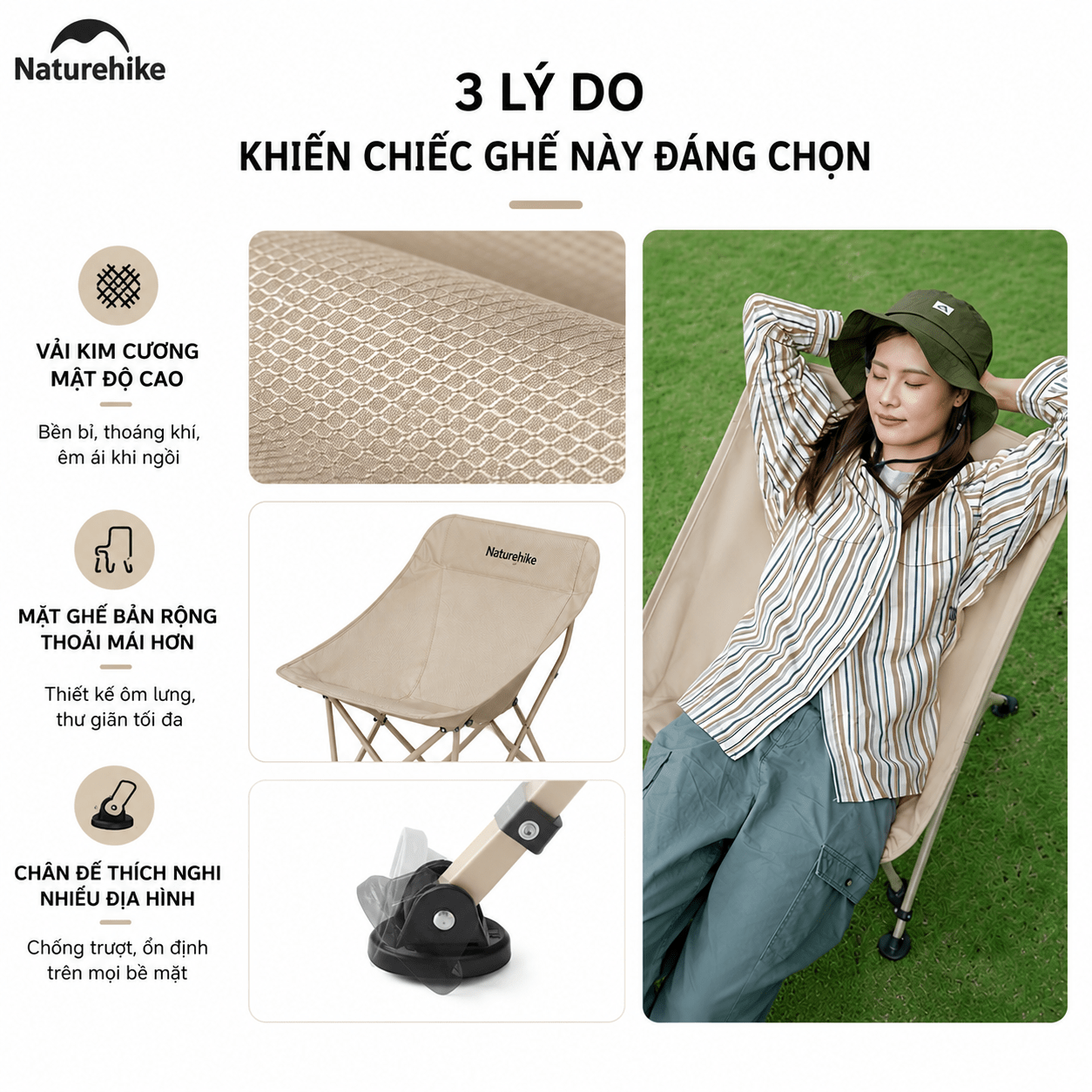 Ghế gấp gọn dã ngoại mặt trăng, moon chair Naturehike CNK2550JJ022