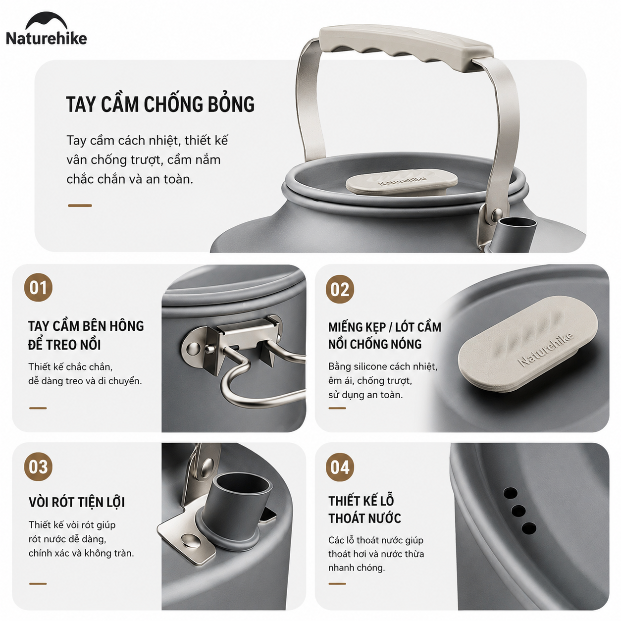 Bộ Nồi Dã Ngoại Naturehike CNK2450CF010 Nhôm 3 Lớp – Bộ Nấu Ăn Camping Gọn Nhẹ, Leo Núi, Cắm Trại
