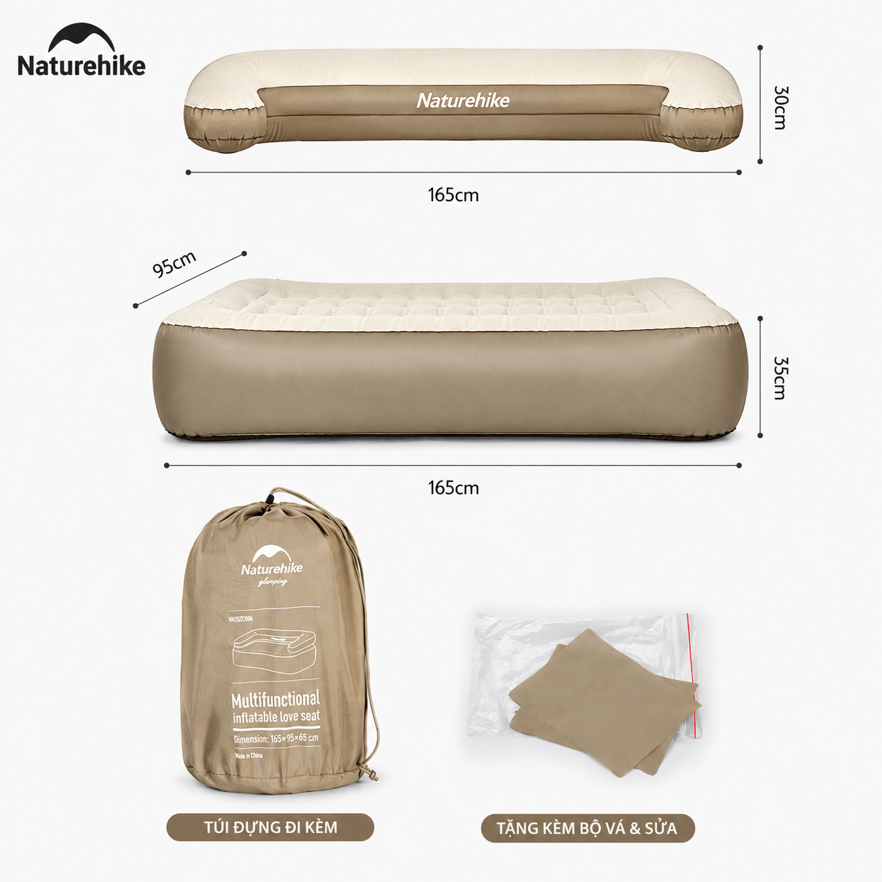 Naturehike NH22FCD06 - Ghế Sofa Hơi, thiết kế biến đổi thành Nệm Hơi Camping 2in1 đa năng, Chịu Tải 200kg