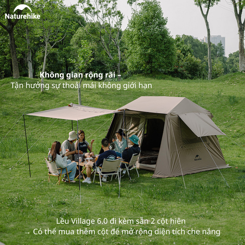 Lều Naturehike CNK2300ZP021 4-6 Người – Lều Ngôi Nhà Chống Nóng Ti-Black, Lều Glamping Cao Cấp (Bản thường)