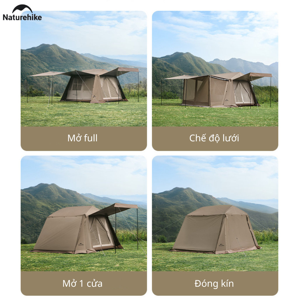 Lều Vila Naturehike (NEW 2026) CNK2300ZP021 4-6 Người – Lều Cabin Glamping Ti-Black Chống Nóng