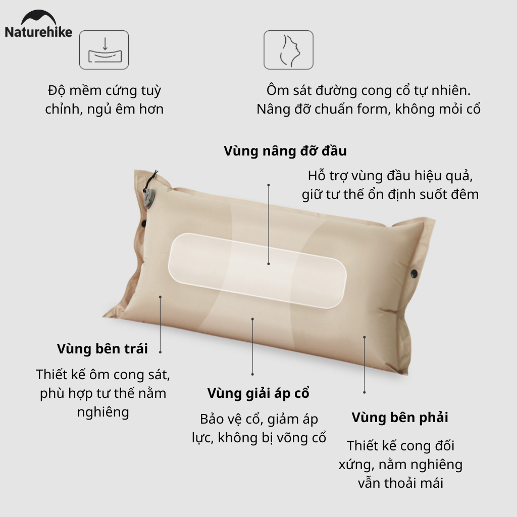 Đệm Hơi Tự Bơm Naturehike CNK2550WS025 Dày 3-6cm – Đệm Camping Gấp Gọn 1-2 Người, Nối Đệm, Van 2in1