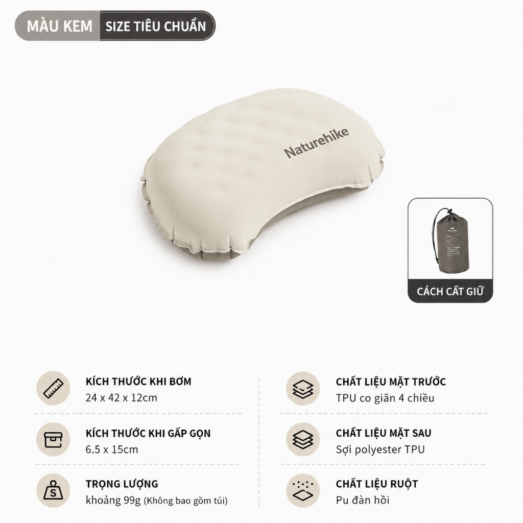 Gối Du Lịch Tự Bơm Hơi Naturehike CNK2300DZ024 – Gối Hơi 2in1 Siêu Nhẹ, Gấp Gọn Camping/Trekking