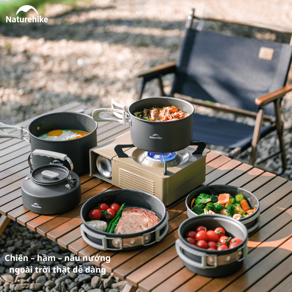 Bộ Nồi Dã Ngoại Naturehike CNK2450CF010 Nhôm 3 Lớp – Bộ Nấu Ăn Camping Gọn Nhẹ, Leo Núi, Cắm Trại
