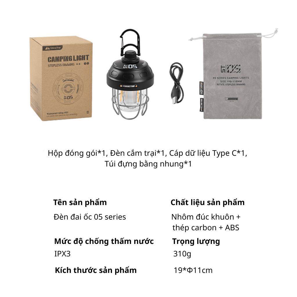 Đèn Lều Cắm Trại ShineTrip dùng Trang Trí Dã Ngoại, Siêu Sáng, pin có Thời Gian Sử Dụng Lâu