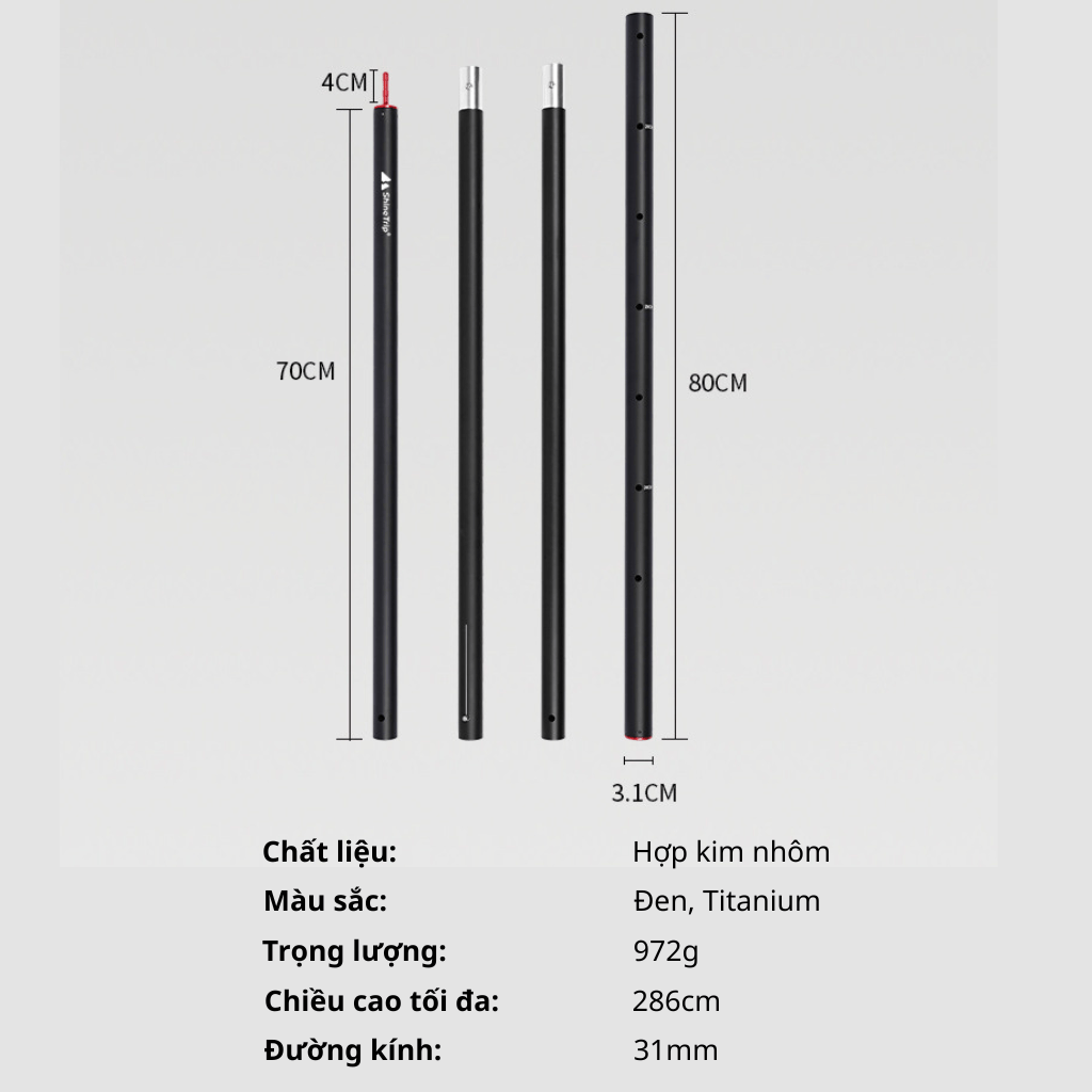 Cột Chống Tarp ShineTrip 31mm 286cm – Gậy Chống Bạt Hợp Kim Nhôm Điều Chỉnh Cho Lều Dã Ngoại