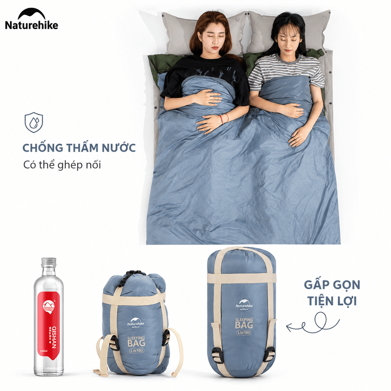 Túi Ngủ Naturehike LW180 NH21MSD09 Siêu Nhẹ – Túi Ngủ Camping 1 Người, Gấp Gọn, Giữ Ấm 15°C
