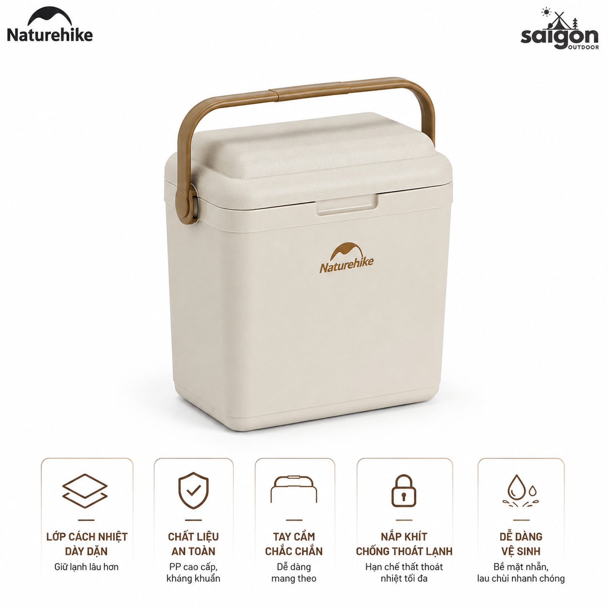Thùng Đá Giữ Nhiệt Naturehike CNK2300BS011 9L–33L Cooler Camping Giữ Lạnh 24H, Nhựa PP, Dã Ngoại/BBQ