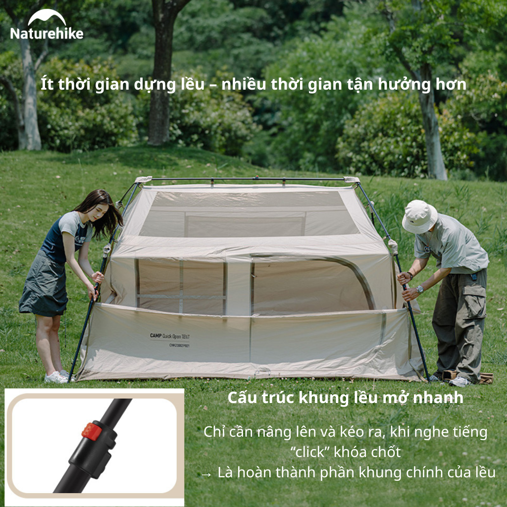 Lều Naturehike CNK2300ZP021 4-6 Người – Lều Ngôi Nhà Chống Nóng Ti-Black, Lều Glamping Cao Cấp (Bản thường)