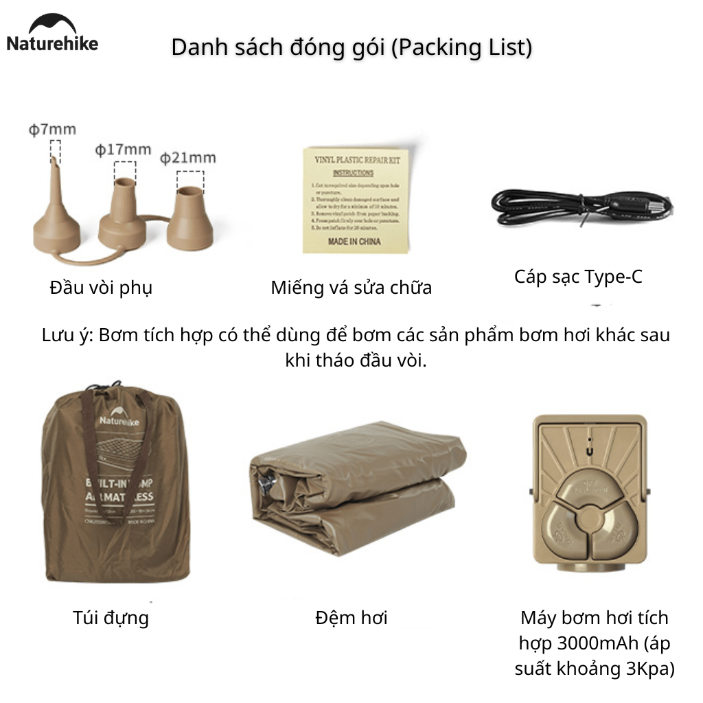 Đệm Hơi Naturehike CNK2550WS013 – Nệm Hơi Camping Tích Hợp Bơm Điện, Giường Hơi Gấp Gọn