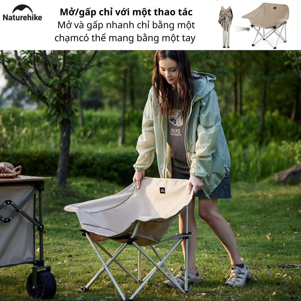 Ghế mặt trăng xếp thư giãn có tay dựa Naturehike Armrest Moon Chair CNH23JU13002 – Xám