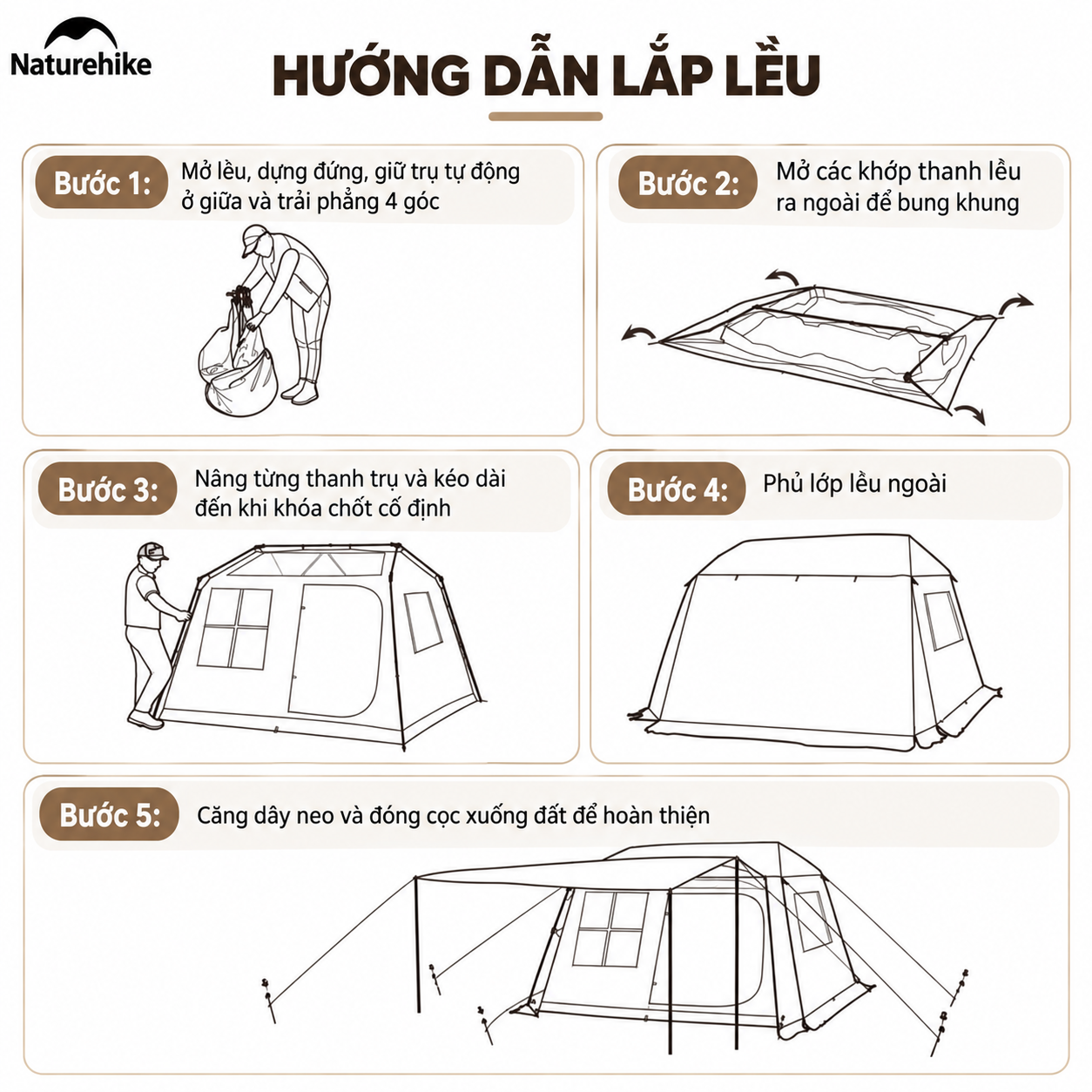 Naturehike Lều Village 6.0 tự bung cao cấp, thiết kế mái che lớn, Lều 2 lớp phủ titanium chống nắng tốt (TẶNG KÈM THẢM LÓT) CNK2300ZP021