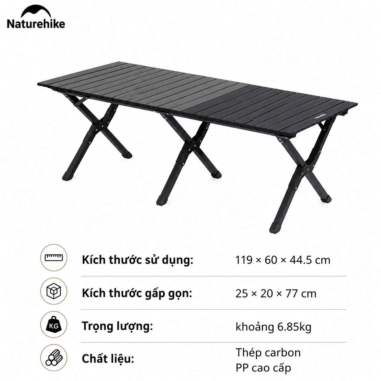 Bàn Cắm Trại Naturehike CNK2550JJ018 – Bàn Cuộn Trứng Thép Carbon, Gấp Gọn, Chịu Tải 70kg