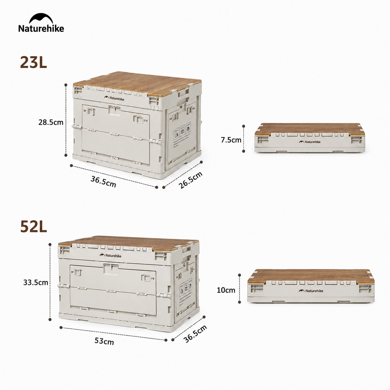 Thùng nhựa đựng đồ cắm trại xếp gọn kèm mặt giả gỗ NatureHike CNK2450XB020