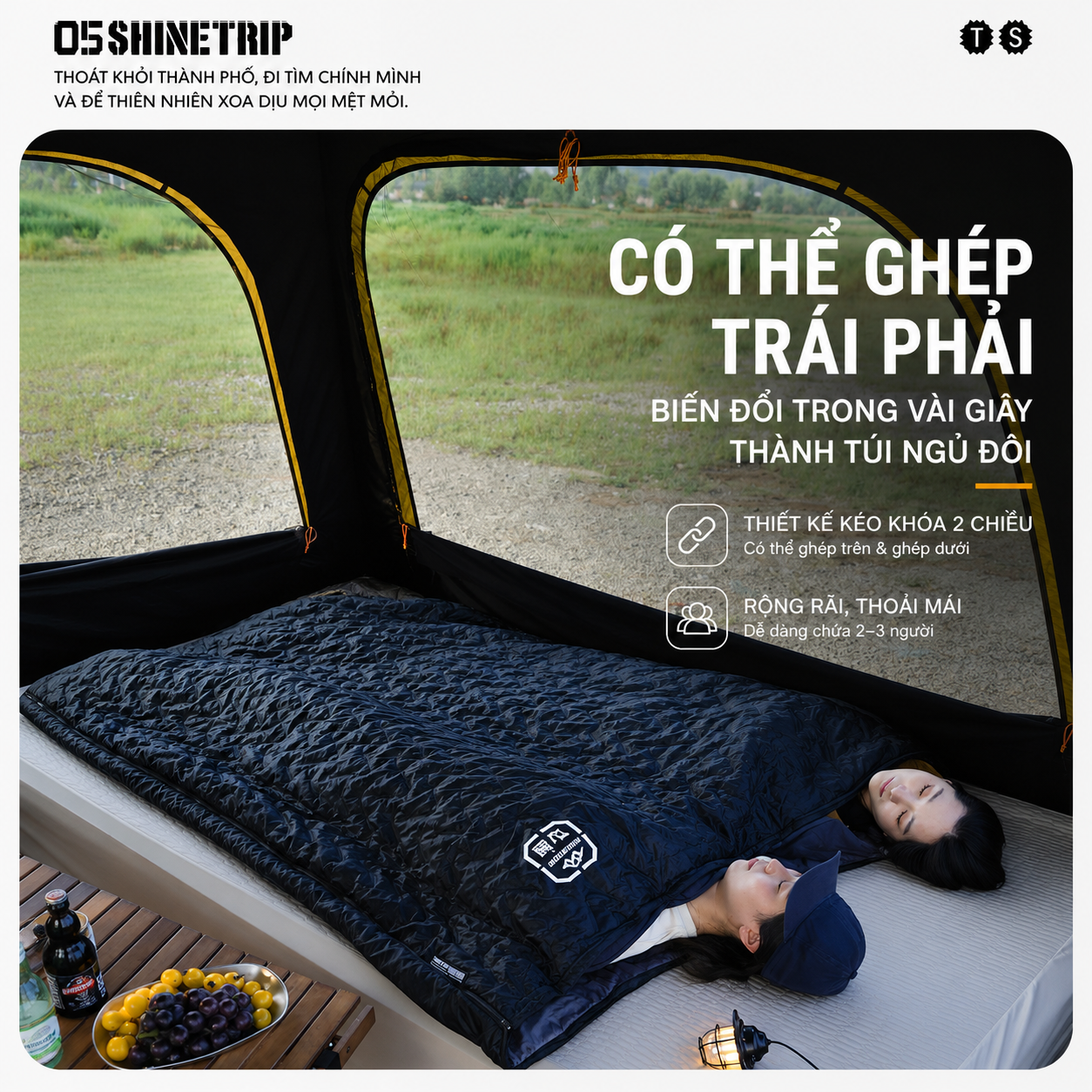 Túi Ngủ ShineTrip, thiết kế Rộng, Ấm Áp Dùng Cho Cắm Trại Ngoài Trời - Saigon Outdoor