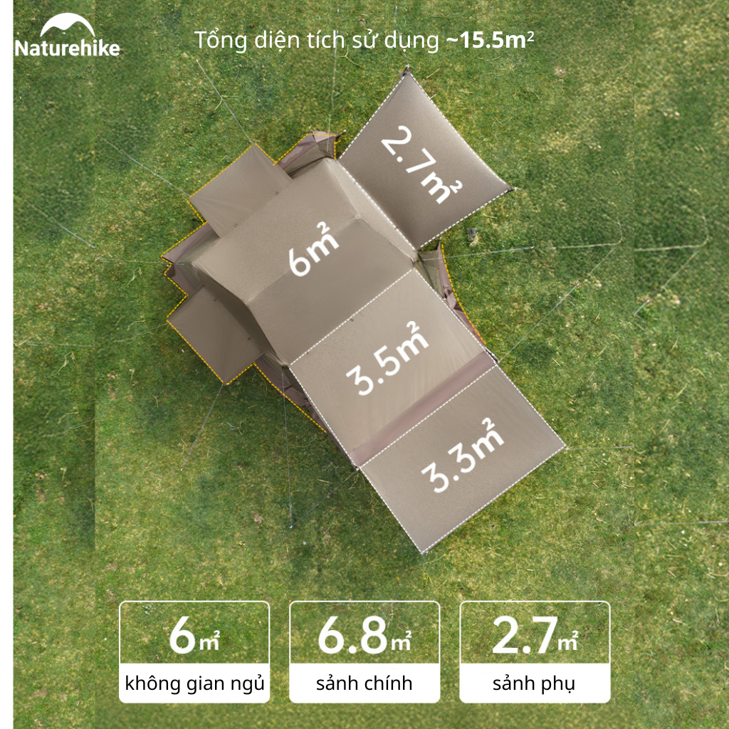 Lều Vila Naturehike (NEW 2026) CNK2300ZP021 4-6 Người – Lều Cabin Glamping Ti-Black Chống Nóng