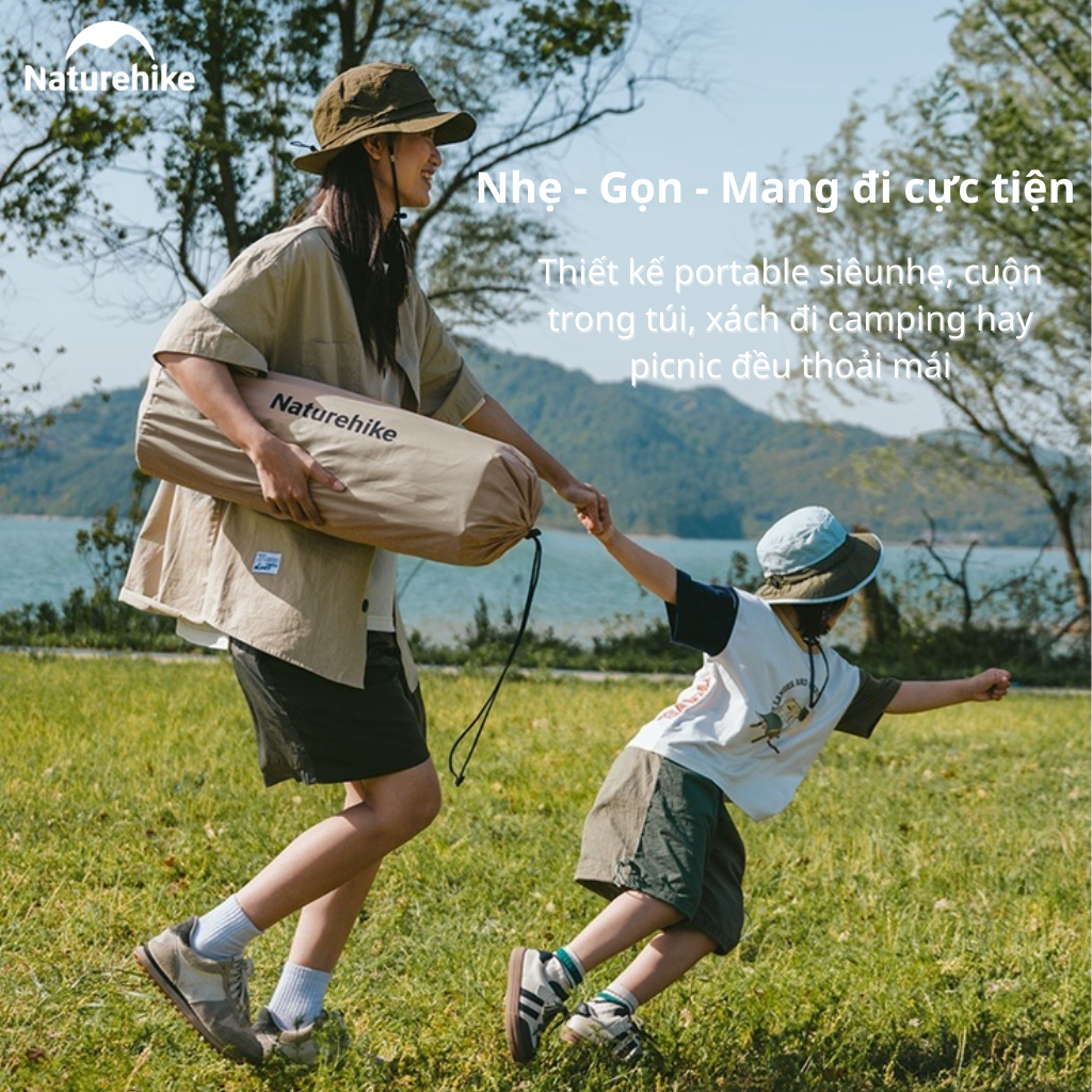 Đệm Hơi Tự Bơm Naturehike CNK2550WS025 Dày 3-6cm – Đệm Camping Gấp Gọn 1-2 Người, Nối Đệm, Van 2in1