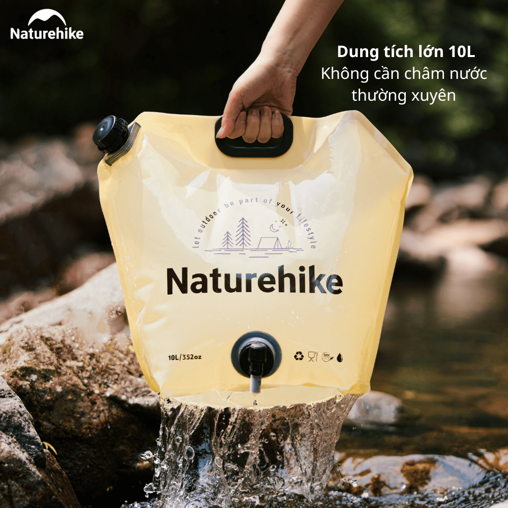 Túi Đựng Nước Gấp Gọn Naturehike 10L Có Vòi Siêu Nhẹ, Chống Rò Rỉ, Dùng Cắm Trại/Trekking