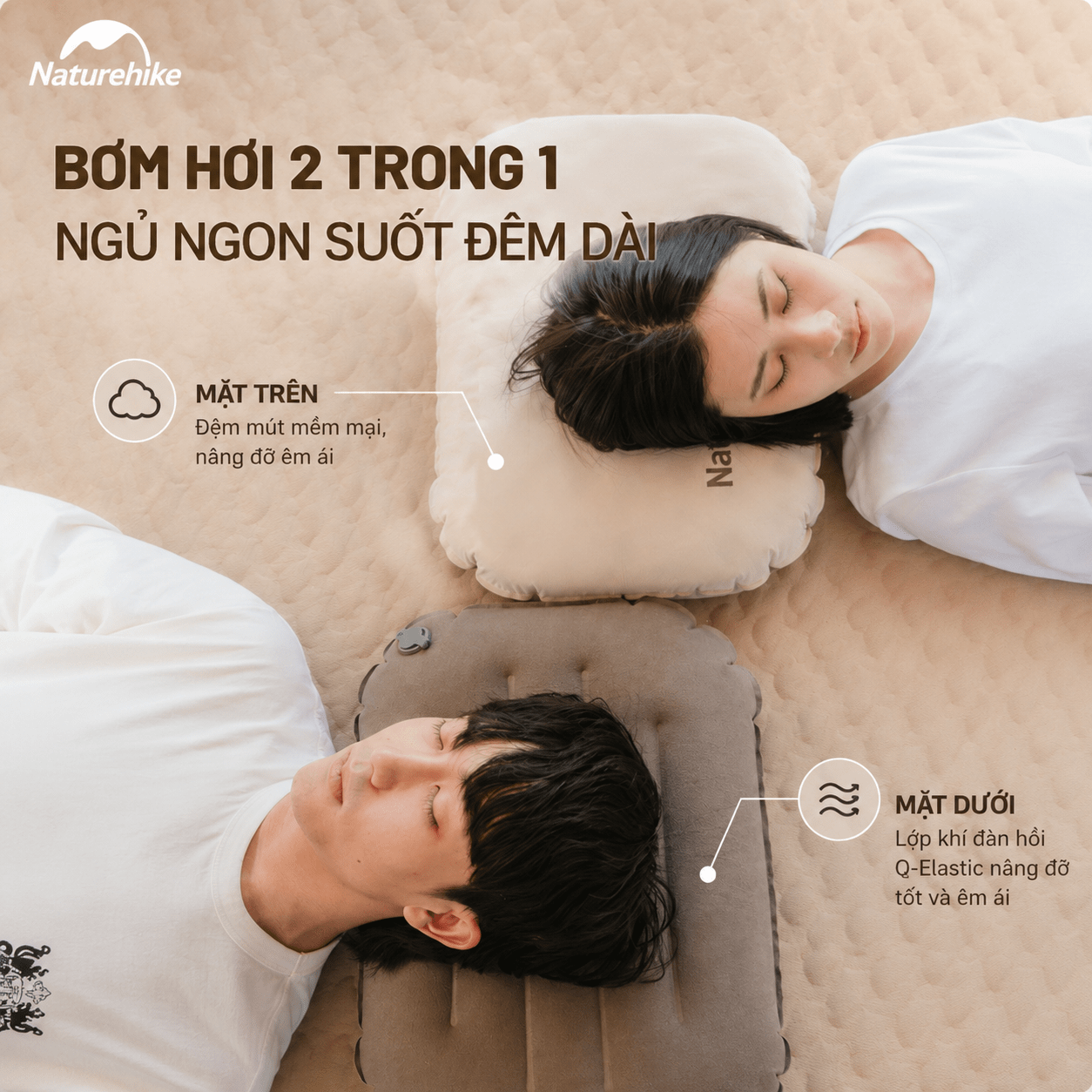 Gối Du Lịch Tự Bơm Hơi Naturehike CNK2300DZ024 – Gối Hơi 2in1 Siêu Nhẹ, Gấp Gọn Camping/Trekking
