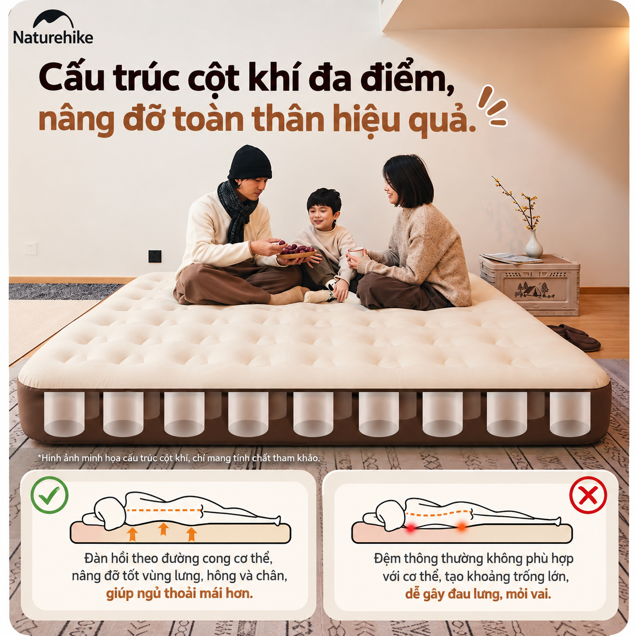 Đệm Hơi Naturehike Tích Hợp Bơm Điện – Nệm Hơi Camping, Giường Hơi Gấp Gọn CNK2550WS013