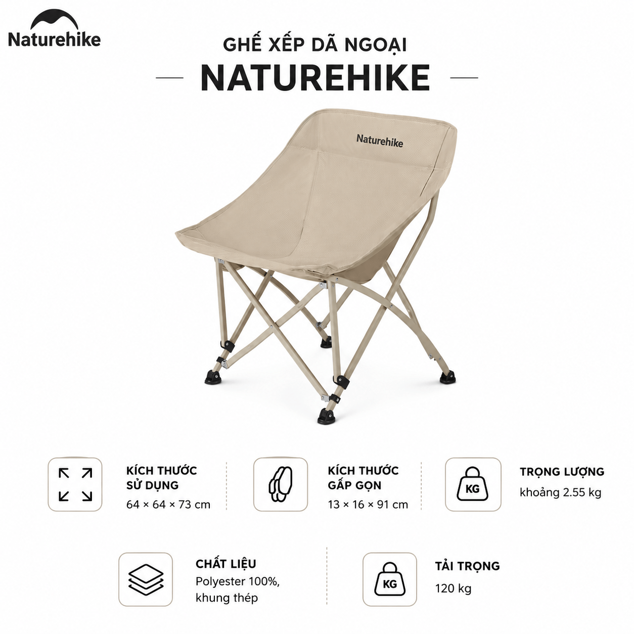 Ghế gấp gọn dã ngoại mặt trăng, moon chair Naturehike CNK2550JJ022
