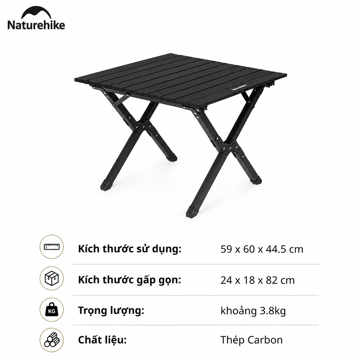 Bàn Cắm Trại Naturehike CNK2550JJ018 – Bàn Cuộn Trứng Thép Carbon, Gấp Gọn, Chịu Tải 70kg