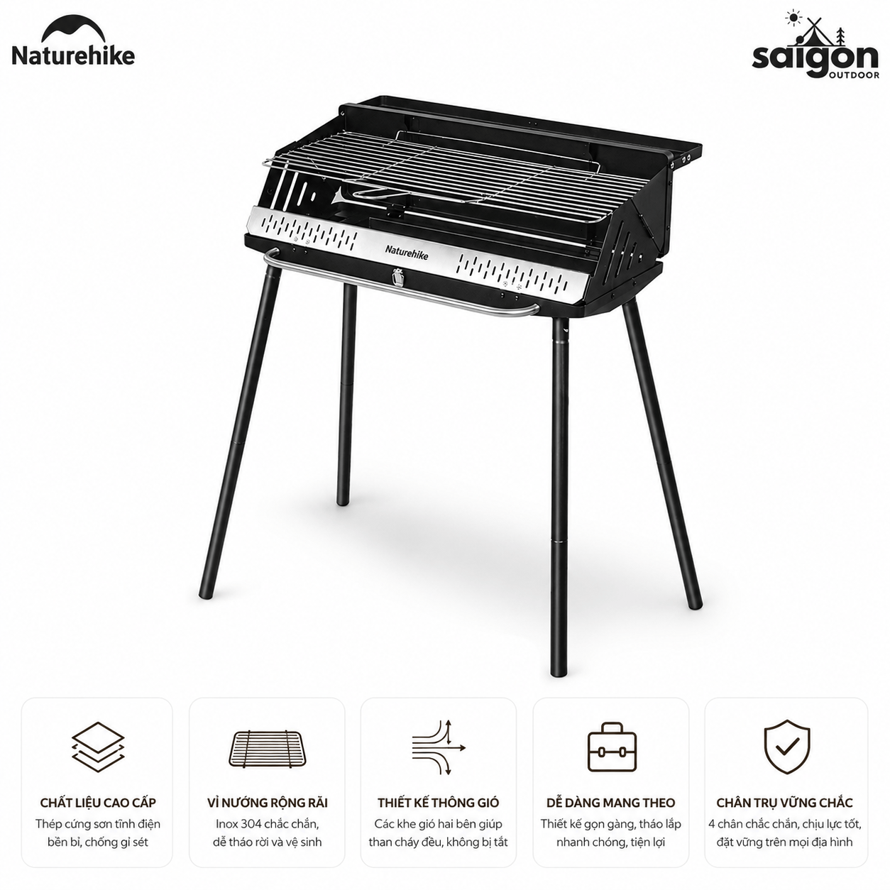Bếp Nướng BBQ Naturehike N Play CNK2300015 – Bếp Than Dã Ngoại Gấp Gọn, Vỉ Nướng Lớn, Camping