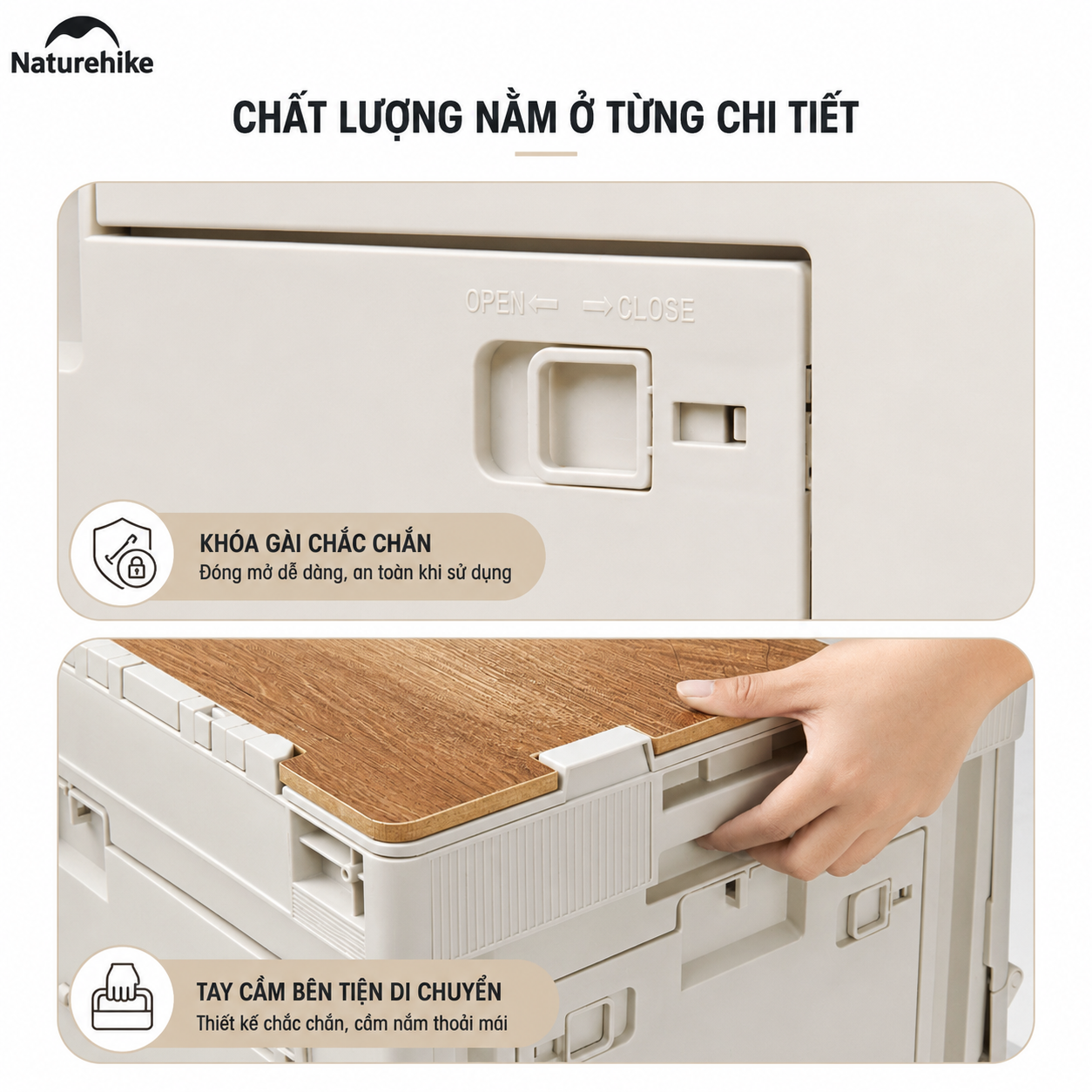 Thùng nhựa đựng đồ cắm trại xếp gọn kèm mặt giả gỗ NatureHike CNK2450XB020