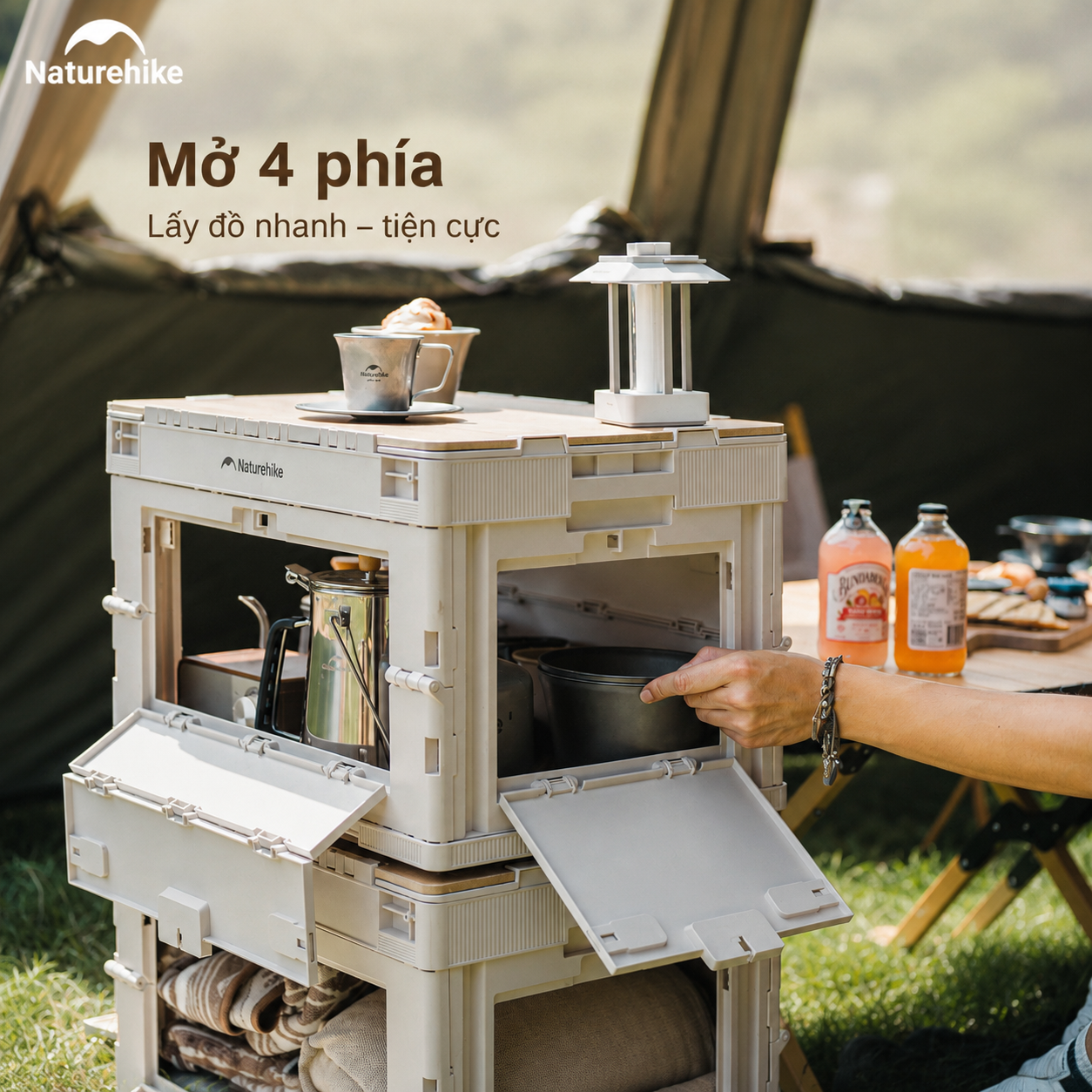 Thùng nhựa đựng đồ cắm trại xếp gọn kèm mặt giả gỗ NatureHike CNK2450XB020