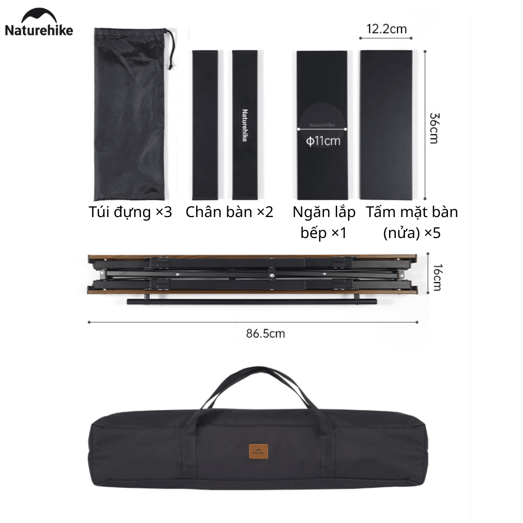 Bàn Gấp Naturehike IGT CNK2300JJ016 – Bàn Camping Đa Năng, Nhôm + Gỗ, Gấp Gọn, Dùng Bếp Dã Ngoại