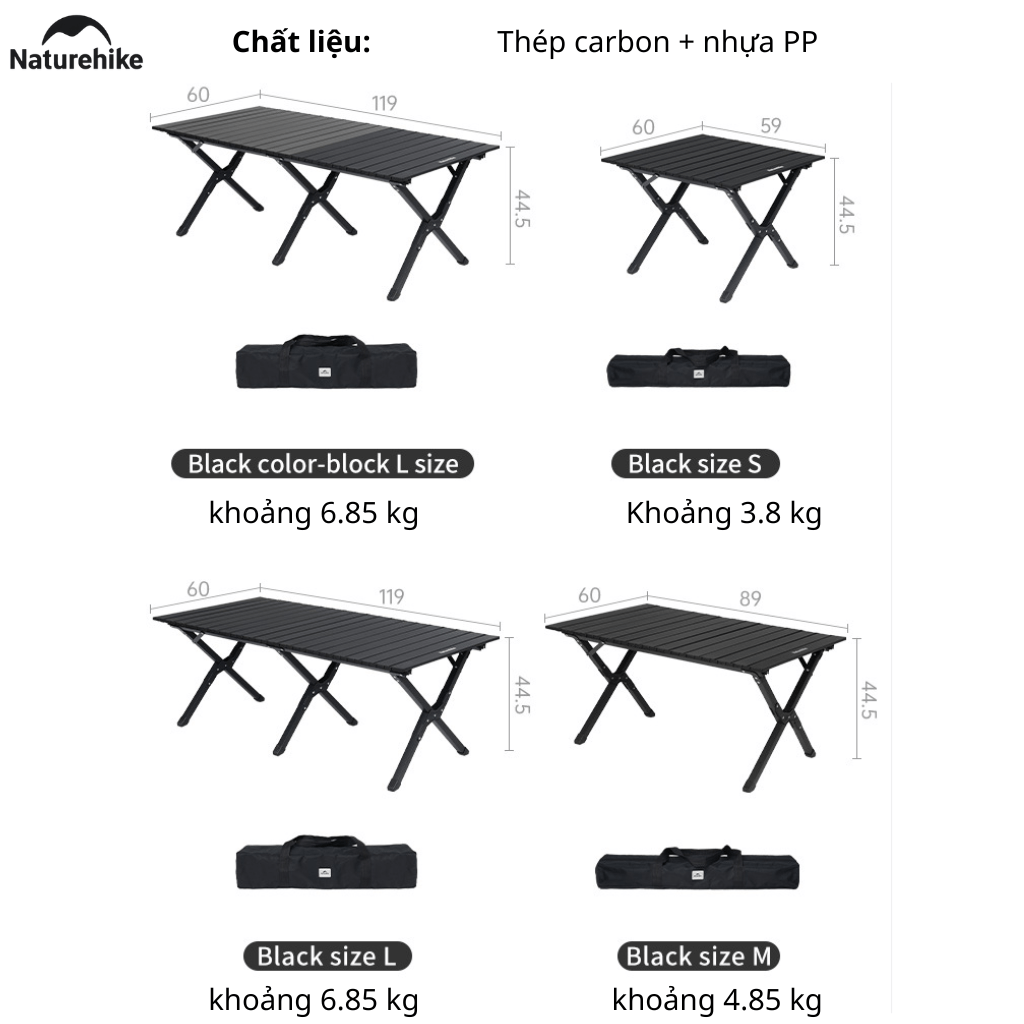 Bàn Cắm Trại Naturehike CNK2550JJ018 – Bàn Cuộn Trứng Thép Carbon, Gấp Gọn, Chịu Tải 70kg