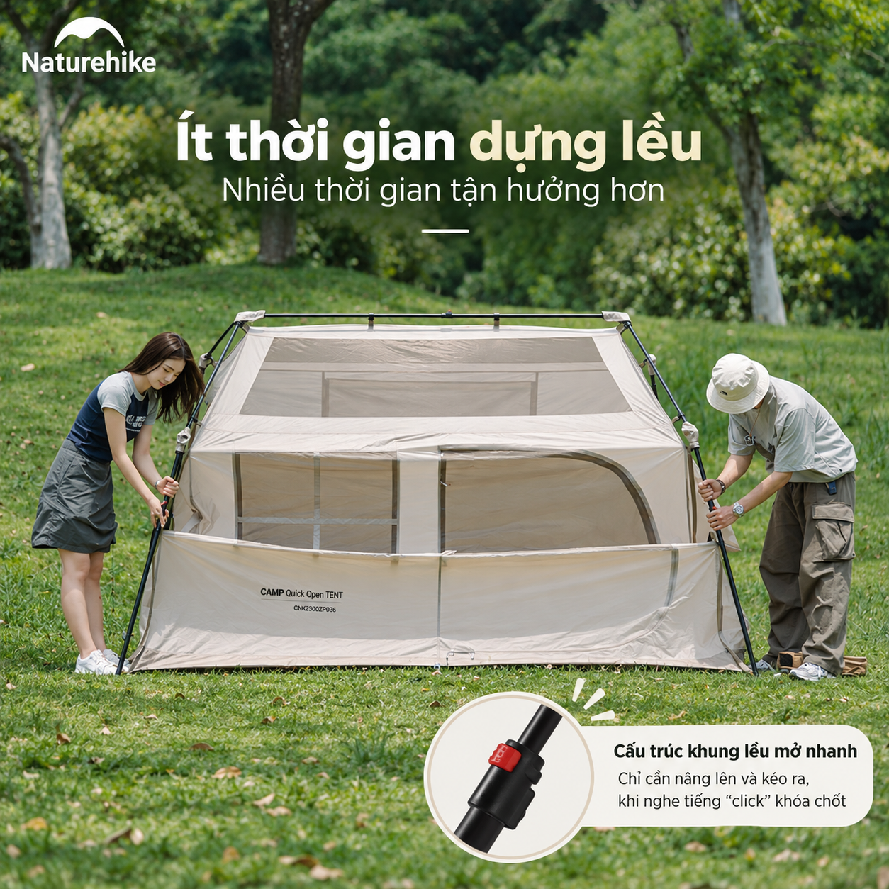 Naturehike Lều Village 6.0 tự bung cao cấp, thiết kế mái che lớn, Lều 2 lớp phủ titanium chống nắng tốt (TẶNG KÈM THẢM LÓT) CNK2300ZP021