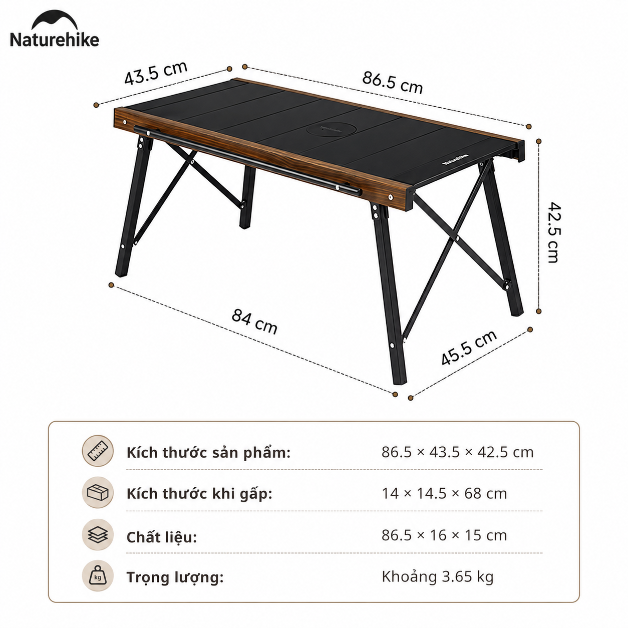 Bàn Gấp Naturehike IGT CNK2300JJ016 – Bàn Camping Đa Năng, Nhôm + Gỗ, Gấp Gọn, Dùng Bếp Dã Ngoại