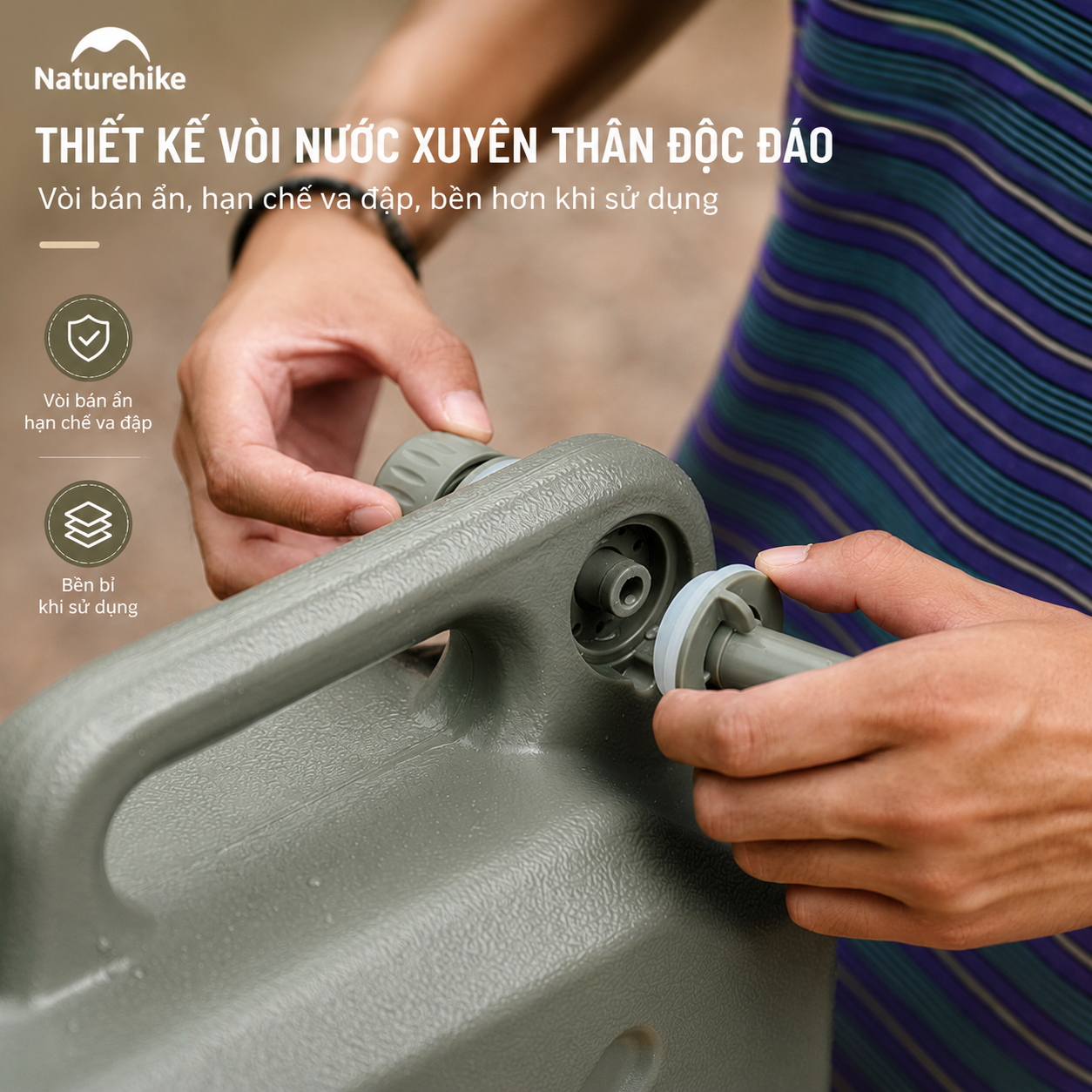 Can Nước Dã Ngoại Naturehike CNH22CJ018 Bình Đựng Nước Camping Có Van Xả Tiện Lợi Nhựa PP PE An Toàn