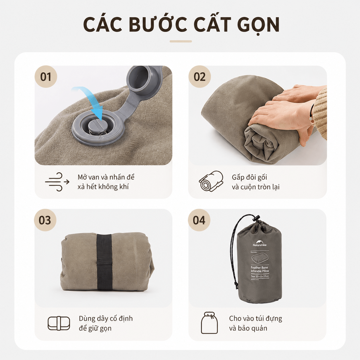 Gối Du Lịch Tự Bơm Hơi Naturehike CNK2300DZ024 – Gối Hơi 2in1 Siêu Nhẹ, Gấp Gọn Camping/Trekking