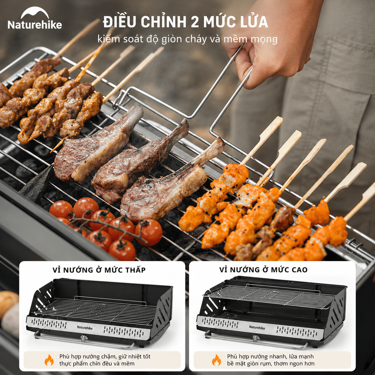 Bếp Nướng BBQ Naturehike N Play CNK2300015 – Bếp Than Dã Ngoại Gấp Gọn, Vỉ Nướng Lớn, Camping