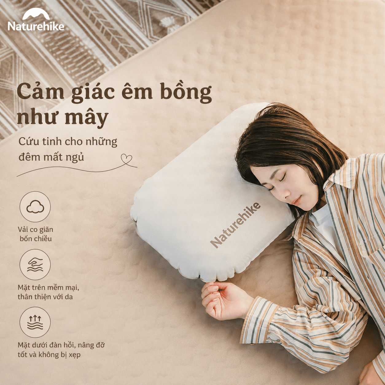 Gối Du Lịch Tự Bơm Hơi Naturehike CNK2300DZ024 – Gối Hơi 2in1 Siêu Nhẹ, Gấp Gọn Camping/Trekking