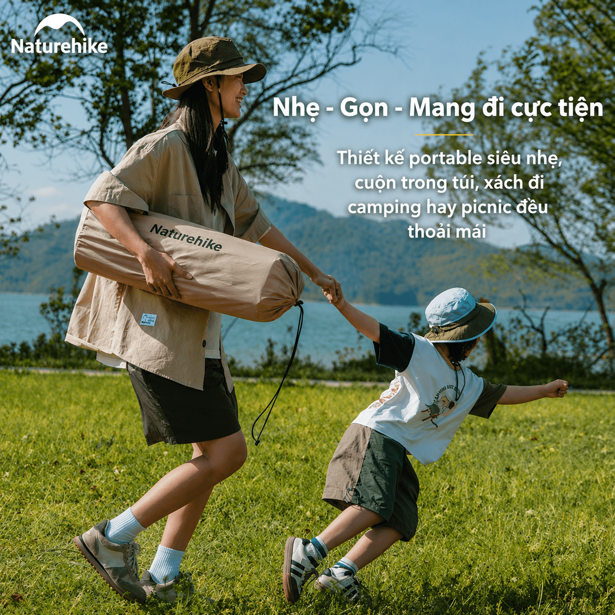 Đệm Hơi Tự Bơm Naturehike CNK2550WS025 Dày 3-6cm – Đệm Camping Gấp Gọn 1-2 Người, Nối Đệm, Van 2in1