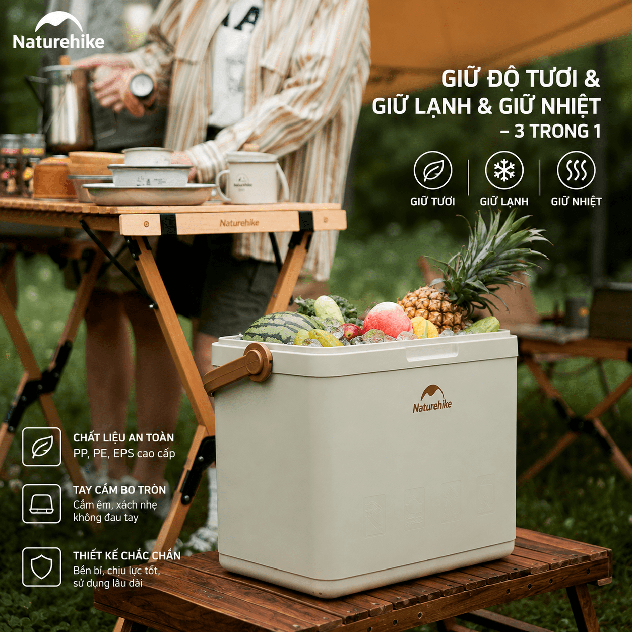 Thùng Đá Giữ Nhiệt Naturehike CNK2300BS011 9L–33L Cooler Camping Giữ Lạnh 24H, Nhựa PP, Dã Ngoại/BBQ