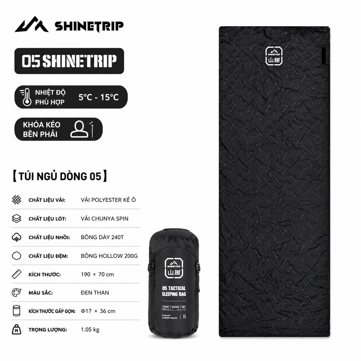 Túi Ngủ ShineTrip, thiết kế Rộng, Ấm Áp Dùng Cho Cắm Trại Ngoài Trời - Saigon Outdoor