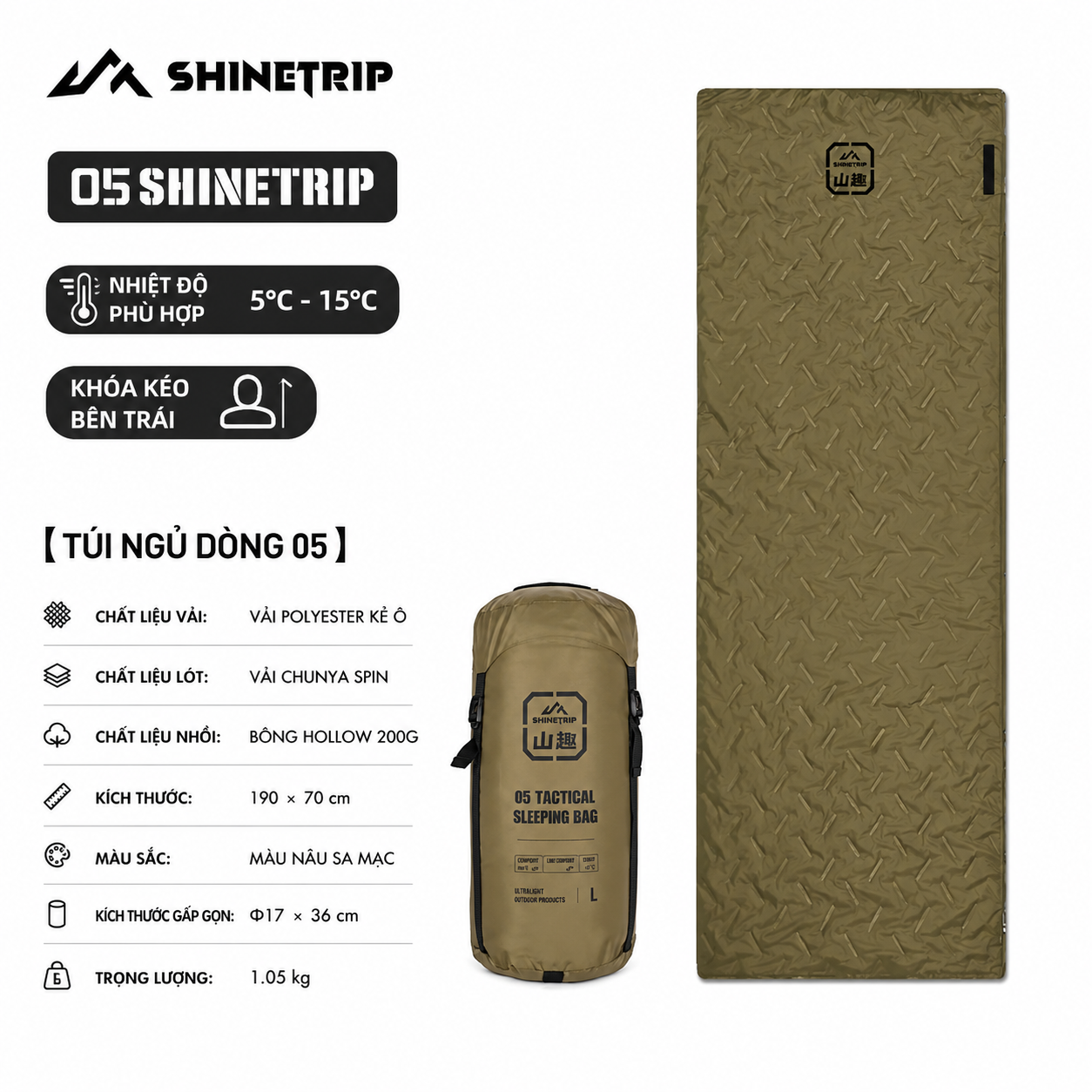 Túi Ngủ ShineTrip, thiết kế Rộng, Ấm Áp Dùng Cho Cắm Trại Ngoài Trời - Saigon Outdoor