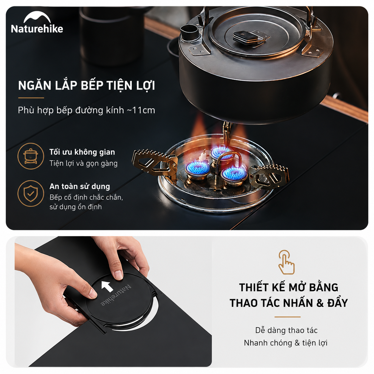 Bàn Gấp Naturehike IGT CNK2300JJ016 – Bàn Camping Đa Năng, Nhôm + Gỗ, Gấp Gọn, Dùng Bếp Dã Ngoại