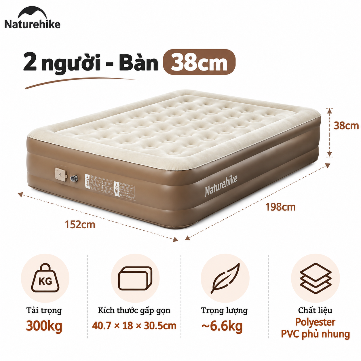 Đệm Hơi Naturehike Tích Hợp Bơm Điện – Nệm Hơi Camping, Giường Hơi Gấp Gọn CNK2550WS013
