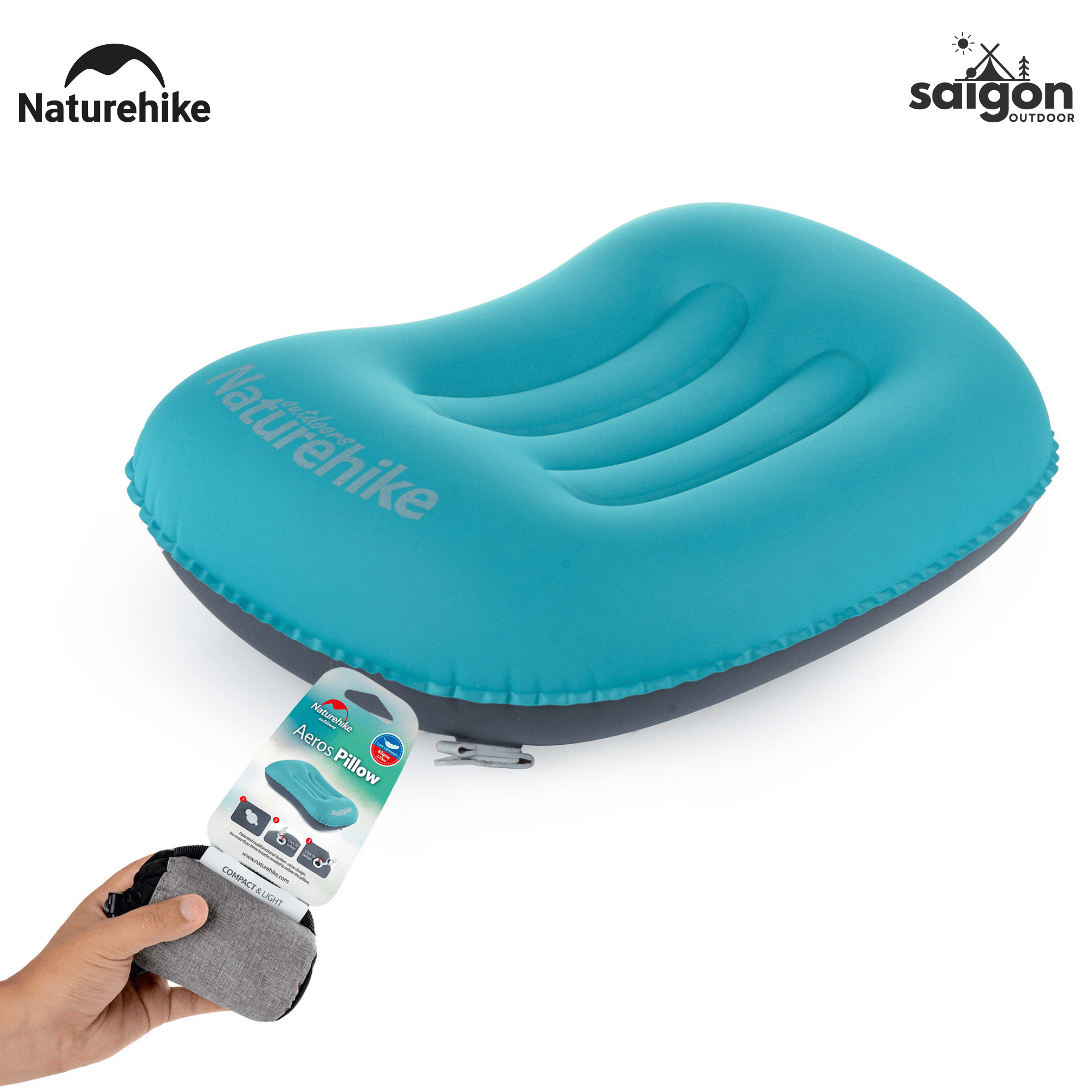 Gối Hơi Du Lịch Naturehike NH17T013-Z – Gối Thổi Hơi Siêu Nhẹ, Kê Cổ/Tựa Lưng, Gấp Gọn 85g