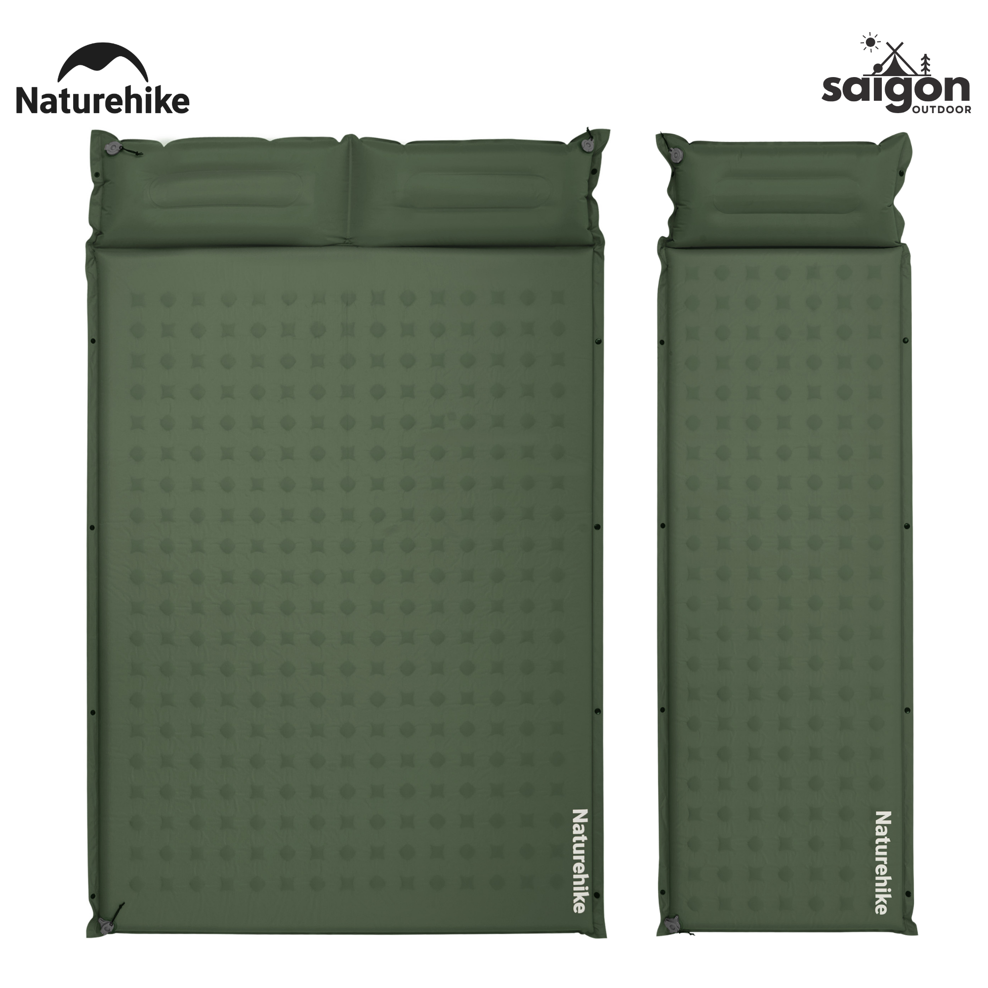 Đệm Hơi Tự Bơm Naturehike CNK2550WS025 Dày 3-6cm – Đệm Camping Gấp Gọn 1-2 Người, Nối Đệm, Van 2in1